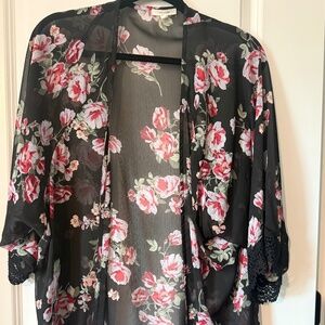 Maurices Black & Red Floral Coverup Sz: Large